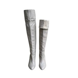 Marc Fisher Women's 7.5M Off White Ivory Leather Heeled Pointed Knee High Boots